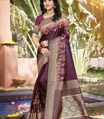 Wine art silk woven work festival saree