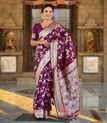 Soft banarasi silk blend saree with zari weaving meenakari design