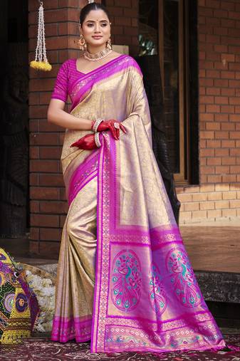 Grey art silk woven work festival saree