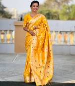 Soft banarasi silk blend saree with zari weaving meenakari design
