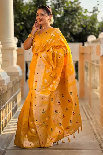 Soft banarasi silk blend saree with zari weaving meenakari design
