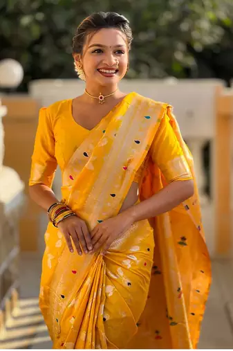 Soft banarasi silk blend saree with zari weaving meenakari design