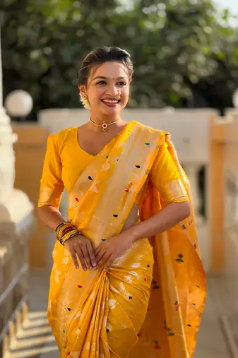 Soft banarasi silk blend saree with zari weaving meenakari design