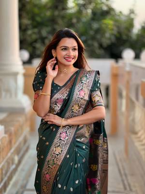 Soft banarasi silk blend saree with zari weaving meenakari design 2