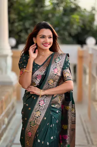 Soft banarasi silk blend saree with zari weaving meenakari design