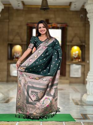 Soft banarasi silk blend saree with zari weaving meenakari design 3