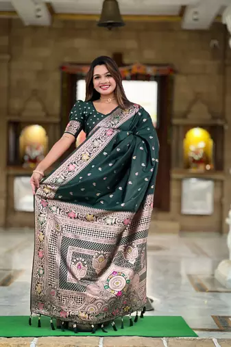 Soft banarasi silk blend saree with zari weaving meenakari design
