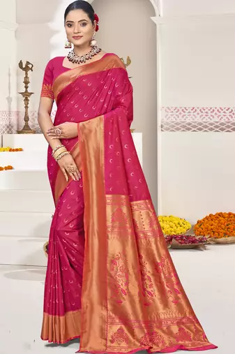 Rani art silk woven work festival saree