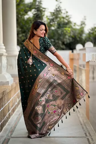 Soft banarasi silk blend saree with zari weaving meenakari design
