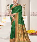 Dark green art silk woven work festival saree