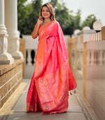 Soft banarasi silk blend saree with zari weaving meenakari design