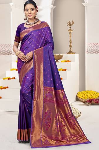 Purple art silk woven work festival saree