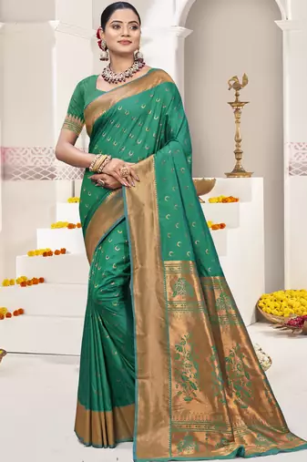 Green art silk woven work festival saree