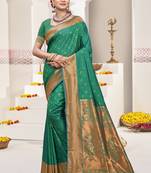 Green art silk woven work festival saree