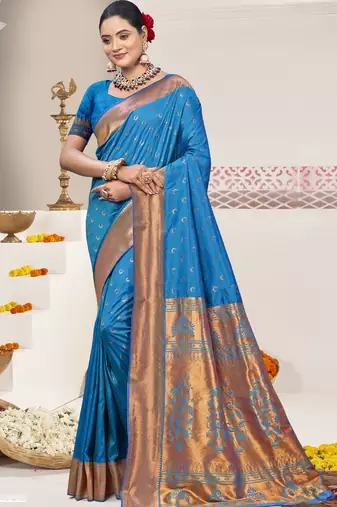 Sky blue art silk woven work festival saree