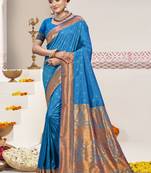 Sky blue art silk woven work festival saree