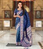 Soft banarasi silk blend saree with zari weaving meenakari design