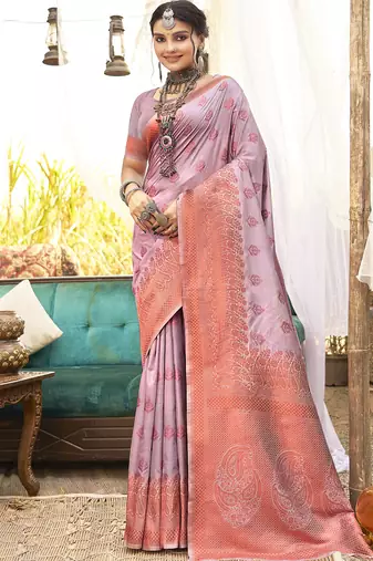 Mauve art silk woven work festival saree