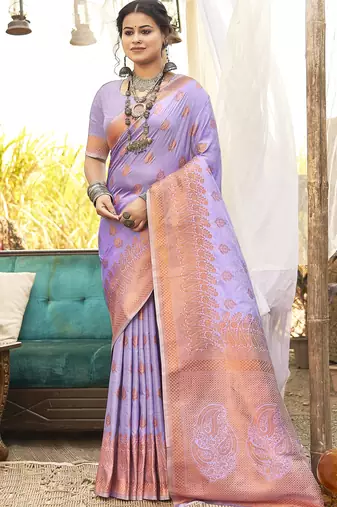 Lavender art silk woven work festival saree