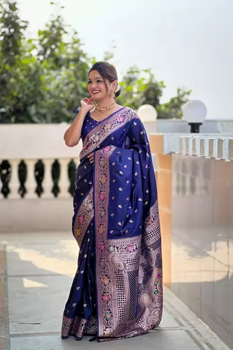 Soft banarasi silk blend saree with zari weaving meenakari design