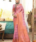 Pink art silk woven work festival saree