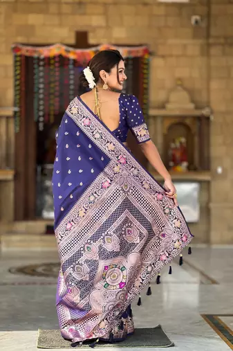 Soft banarasi silk blend saree with zari weaving meenakari design