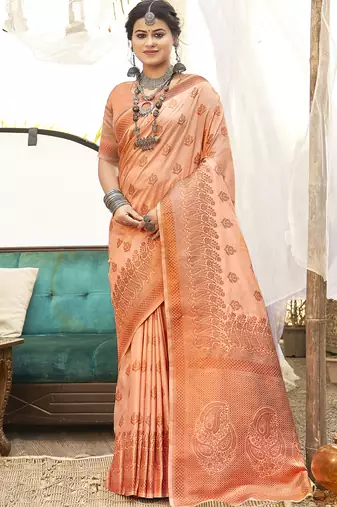 Peach art silk woven work festival saree