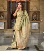 Soft banarasi silk blend saree with zari weaving meenakari design