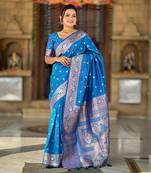 Soft banarasi silk blend saree with zari weaving meenakari design