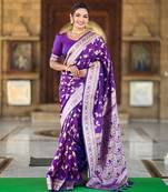 Soft banarasi silk blend saree with zari weaving meenakari design