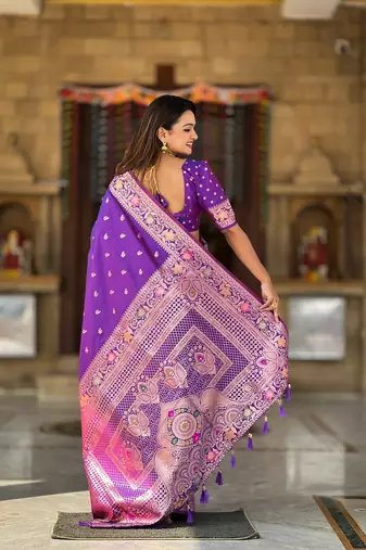 Soft banarasi silk blend saree with zari weaving meenakari design