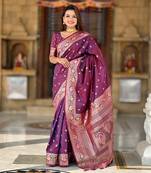 Soft banarasi silk blend saree with zari weaving meenakari design