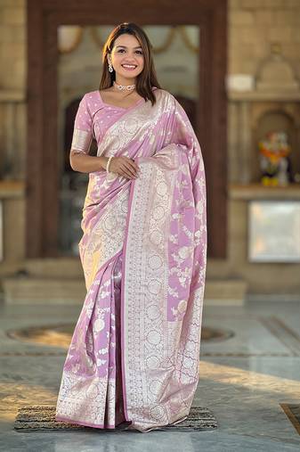Soft banarasi silk blend saree with zari weaving meenakari design
