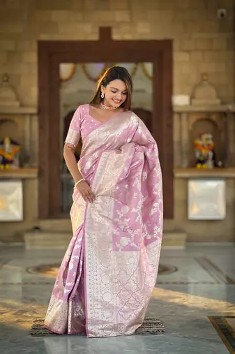 Soft banarasi silk blend saree with zari weaving meenakari design