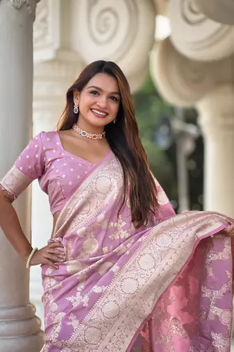 Soft banarasi silk blend saree with zari weaving meenakari design