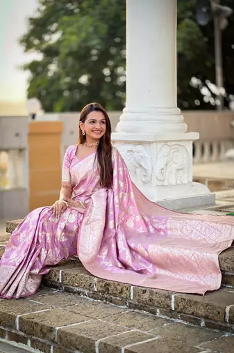 Soft banarasi silk blend saree with zari weaving meenakari design