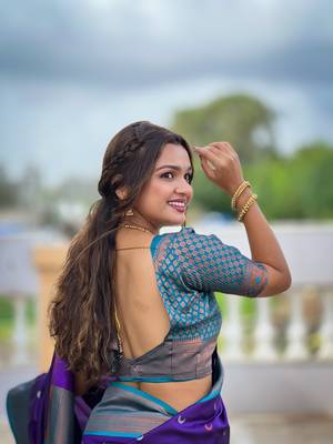 Soft paithani silk blend saree with zari weaving meenakari moon design 4