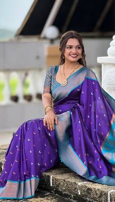 Soft paithani silk blend saree with zari weaving meenakari moon design 5