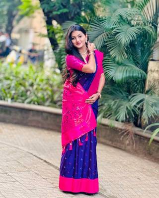 Soft paithani silk blend saree with zari weaving meenakari moon design 1