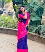 Soft paithani silk blend saree with zari weaving meenakari moon design