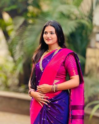 Soft paithani silk blend saree with zari weaving meenakari moon design 2
