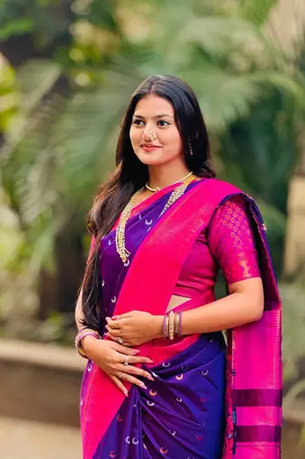 Soft paithani silk blend saree with zari weaving meenakari moon design