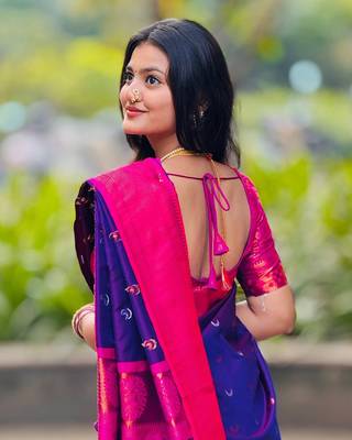 Soft paithani silk blend saree with zari weaving meenakari moon design 3
