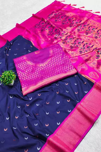 Soft paithani silk blend saree with zari weaving meenakari moon design