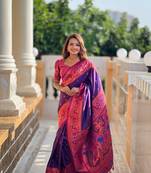 Soft paithani silk blend saree with zari weaving meenakari motif design