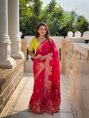 Soft dolla silk blend saree with zari weaving meenakari design 1