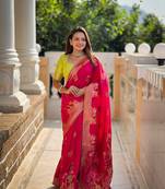 Soft dolla silk blend saree with zari weaving meenakari design