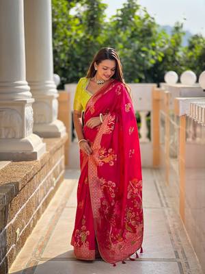 Soft dolla silk blend saree with zari weaving meenakari design 2