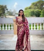 Soft dolla silk blend saree with zari weaving meenakari design