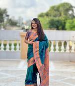 Soft paithani silk blend saree with zari weaving meenakari motif design